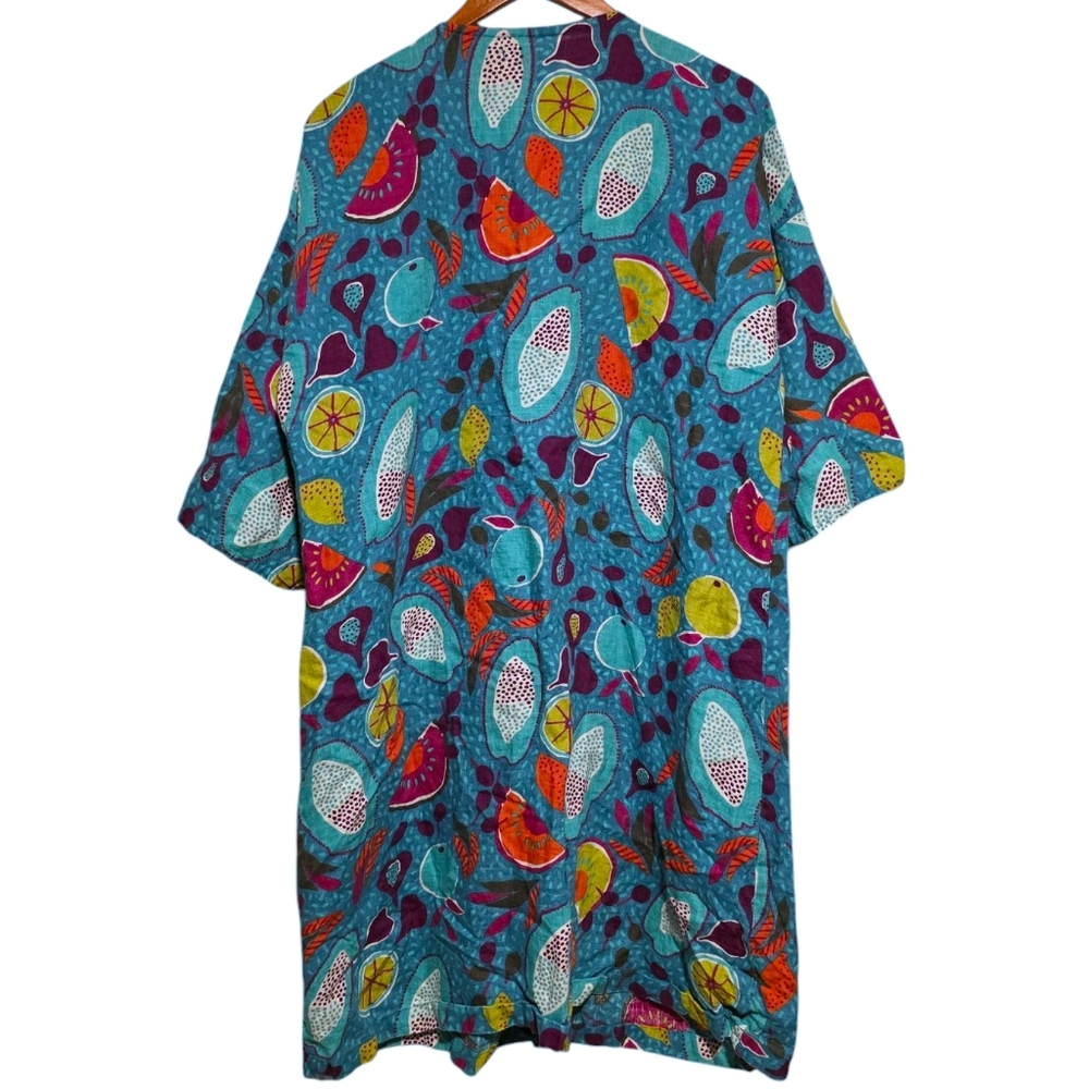 Gudrun Sjoden Button Front Linen Duster in Fruit Print Size Large - Picture 2 of 3
